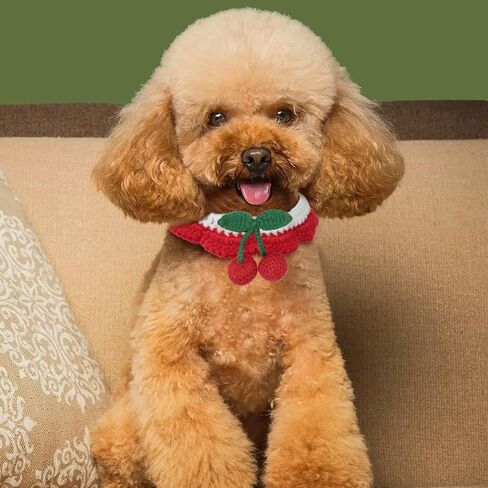 1 Pack Cute Cherry Knitted Pet Collar Soft Stretchy Cat Scarf Lovely Fruit Theme Crochet Dog Collar Bib Adorable Pet Accessories in Saudi Arabia