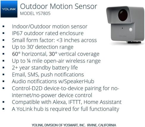 YoLink LoRa Smart Outdoor Motion Sensor Starter Kit, Driveway Alert, Property Invasion/Tresspassing Detector, Email/SMS/Push Alerts, Alexa, IFTTT, Home Assistant: Includes (1) Sensor, (1) SpeakerHub in Saudi Arabia