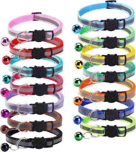 14 Pack Breakaway Cat Collar with Bell, Reflective Kitten Collar for Girl Boy Cats, Safety Buckle Adjustable 7.5-12.5 Inch, 0.4 Inch Width Lightweight, Pet Gifts (Multi-Colored) in Saudi Arabia