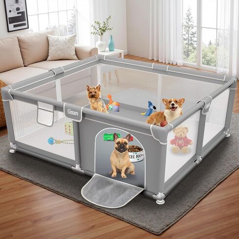 50x50x26 Inches Puppy Playpen with Gate, Dog Playpen for Puppies or Small Dogs, Sturdy Safety Dog Fence Pet Playpen with Thickened Fabric, High-Strength Nylon Wire Mesh for Indoor & Outdoor,Washable in Saudi Arabia