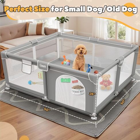 50x50x26 Inches Puppy Playpen with Gate, Dog Playpen for Puppies or Small Dogs, Sturdy Safety Dog Fence Pet Playpen with Thickened Fabric, High-Strength Nylon Wire Mesh for Indoor & Outdoor,Washable in Saudi Arabia