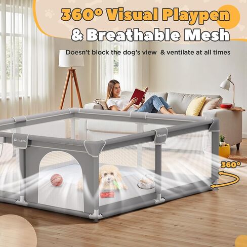 50x50x26 Inches Puppy Playpen with Gate, Dog Playpen for Puppies or Small Dogs, Sturdy Safety Dog Fence Pet Playpen with Thickened Fabric, High-Strength Nylon Wire Mesh for Indoor & Outdoor,Washable in Saudi Arabia
