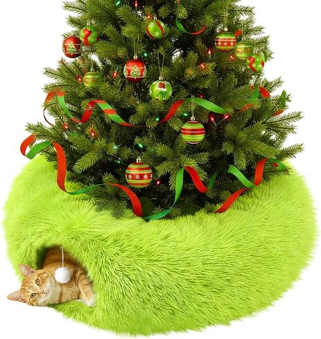 Thyle Christmas Cat Tunnel Bed 3ft x 3ft x 9.8in Under Christmas Tree for Indoor Cats Xmas Pet Donut Tunnel with Washable Cushion Foldable Round Pet Toy for Small Animals Kitten(White) in Kuwait