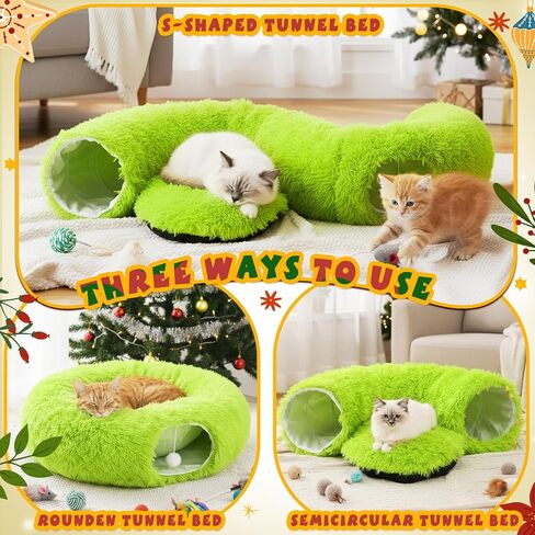 Thyle Christmas Cat Tunnel Bed 3ft x 3ft x 9.8in Under Christmas Tree for Indoor Cats Xmas Pet Donut Tunnel with Washable Cushion Foldable Round Pet Toy for Small Animals Kitten(White) in Kuwait