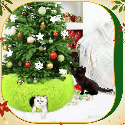 Thyle Christmas Cat Tunnel Bed 3ft x 3ft x 9.8in Under Christmas Tree for Indoor Cats Xmas Pet Donut Tunnel with Washable Cushion Foldable Round Pet Toy for Small Animals Kitten(White) in Kuwait