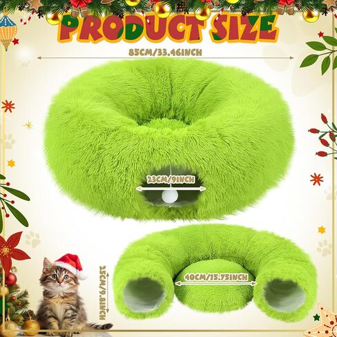 Thyle Christmas Cat Tunnel Bed 3ft x 3ft x 9.8in Under Christmas Tree for Indoor Cats Xmas Pet Donut Tunnel with Washable Cushion Foldable Round Pet Toy for Small Animals Kitten(White) in Kuwait