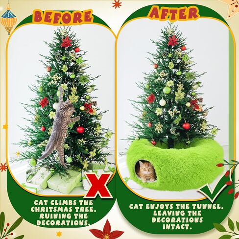 Thyle Christmas Cat Tunnel Bed 3ft x 3ft x 9.8in Under Christmas Tree for Indoor Cats Xmas Pet Donut Tunnel with Washable Cushion Foldable Round Pet Toy for Small Animals Kitten(White) in Kuwait
