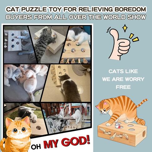 Whack a Mole Cat Toy with Pop Up Mice - Interactive Puzzle Game & Scratch Board for Indoor Cats, Mental Enrichment and Exercise, Fun Cat Puzzle Box Toy in Saudi Arabia