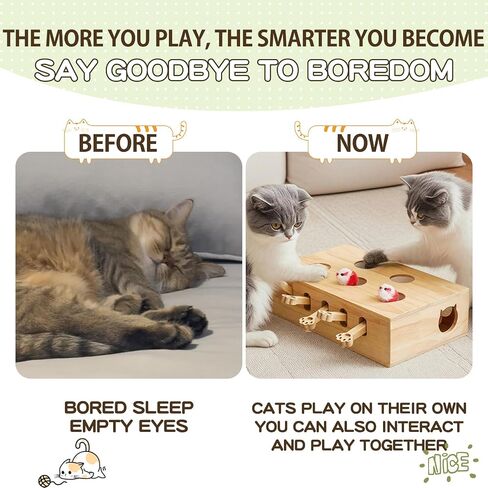 Whack a Mole Cat Toy with Pop Up Mice - Interactive Puzzle Game & Scratch Board for Indoor Cats, Mental Enrichment and Exercise, Fun Cat Puzzle Box Toy in Saudi Arabia