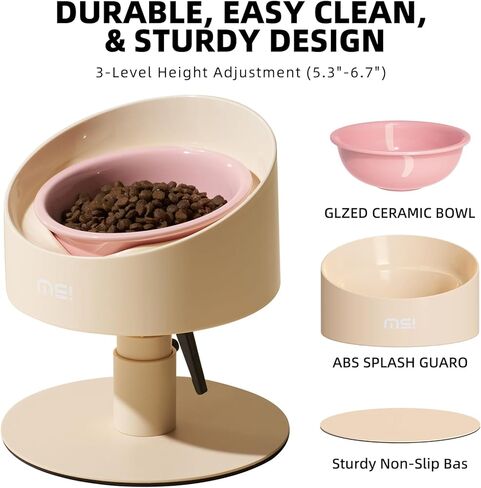 MS!MAKE SURE Cat Bowls، أوعية سيراميك مرتفعة قابلة للتعديل للقطط مع وسادة مطاطية مضادة للانزلاق، واقي من الرذاذ، خالية من الرصاص والكادميوم، صديقة للشارب، للجراء والقطط - بعرض 5.1 بوصة، 295 مل (10 أونصة)، أخضر in Kuwait