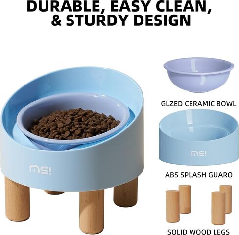 MS!MAKE SURE Cat Bowls, Adjustable Elevated Ceramic Cat Bowls with Anti-Slip Rubber Pad, Splash Guard, Lead & Cadmium Free, Whisker Friendly, for Puppies & Cats - 5.1" Wide, 295ML (10 oz), Green in Saudi Arabia