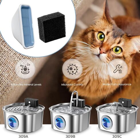 20 عبوة من فلاتر نافورة مياه القطط البديلة لنافورة مياه الحيوانات الأليفة المصنوعة من الفولاذ المقاوم للصدأ سعة 108 أونصة/3.2 لتر 309A/309B/309C، و10 مرشحات و10 إسفنجات ما قبل التصفية in Kuwait