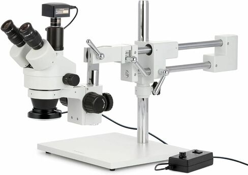 AmScope - 3.5X-90X Simul-Focal Stereo Zoom Microscope on Dual Arm Boom Stand with 144-LED Ring Light - SM-4TPZ-144 in Saudi Arabia