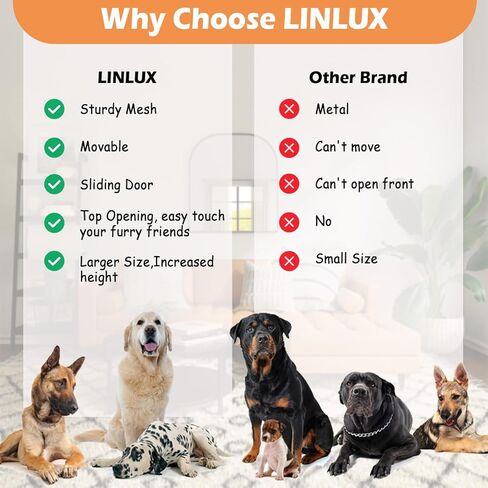 LINLUX 40 بوصة أثاث قفص الكلاب، بيت خشبي للكلاب شديد التحمل داخلي، طاولة قفص كلب مزخرفة للكلاب المتوسطة الكبيرة، مع أبواب منزلقة وعجلات ولوحة قابلة للطي in Kuwait