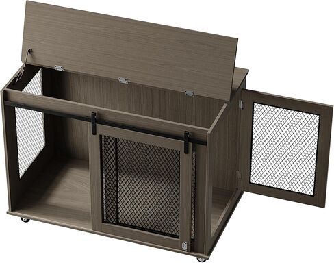 LINLUX 40 بوصة أثاث قفص الكلاب، بيت خشبي للكلاب شديد التحمل داخلي، طاولة قفص كلب مزخرفة للكلاب المتوسطة الكبيرة، مع أبواب منزلقة وعجلات ولوحة قابلة للطي in Kuwait