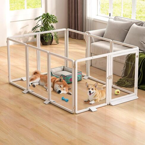DoCred Clear Dog Playpen داخلي، قلم لعب للكلاب قابل للطي للجراء والقطط والحيوانات الصغيرة، 26 بوصة شفاف للحيوانات الأليفة جرو روضة، 10 لوحات، إطار من الألومنيوم الأبيض in Kuwait