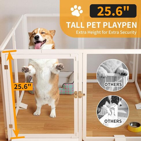 DoCred Clear Dog Playpen Indoor, Foldable Dog Play Pen for Puppies, Cat and Small Animal, 26 Inch Transparent Pet Puppy Playpen, 10 Panels, White Aluminum Frame in Saudi Arabia