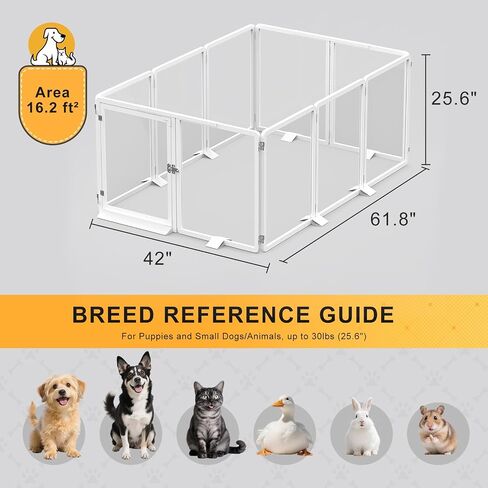 DoCred Clear Dog Playpen داخلي، قلم لعب للكلاب قابل للطي للجراء والقطط والحيوانات الصغيرة، 26 بوصة شفاف للحيوانات الأليفة جرو روضة، 10 لوحات، إطار من الألومنيوم الأبيض in Kuwait