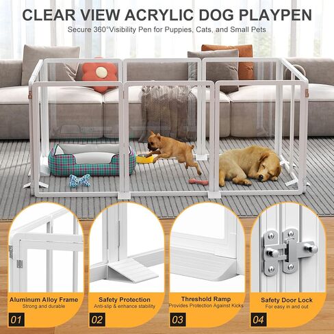 DoCred Clear Dog Playpen داخلي، قلم لعب للكلاب قابل للطي للجراء والقطط والحيوانات الصغيرة، 26 بوصة شفاف للحيوانات الأليفة جرو روضة، 10 لوحات، إطار من الألومنيوم الأبيض in Kuwait