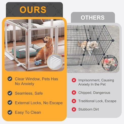 DoCred Clear Dog Playpen Indoor, Foldable Dog Play Pen for Puppies, Cat and Small Animal, 26 Inch Transparent Pet Puppy Playpen, 10 Panels, White Aluminum Frame in Saudi Arabia