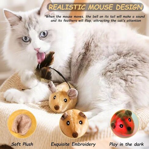 Interactive Mouse Cat Toy, Automatic Moving Fake Rat Mouse Cat Toy, Realistic Rechargeable Dog Mouse Toy with Sound & Feather & Bell, Prank Joke Scary Trick Rats for Indoor Cats Dogs in Saudi Arabia