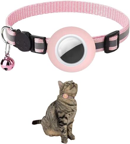 Breakaway AirTag Cat Collar with Reflective Strip, Compatible with AirTag – Lightweight and Adjustable Kitten Collar for Boy and Girl Kittens, Includes Safety Release Buckle and Bell (Black) in Saudi Arabia