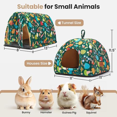 Guinea Pig Hideout Soft Large Bed Tunnel with Door Curtain 2 Pack Guinea Pig Toys Set Bunny Bed Cage Accessories for Small Animals (Blackish Green Mushroom) in Saudi Arabia