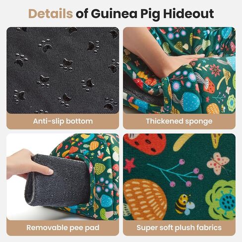 Guinea Pig Hideout Soft Large Bed Tunnel with Door Curtain 2 Pack Guinea Pig Toys Set Bunny Bed Cage Accessories for Small Animals (Blackish Green Mushroom) in Saudi Arabia