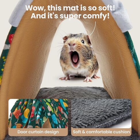 Guinea Pig Hideout Soft Large Bed Tunnel with Door Curtain 2 Pack Guinea Pig Toys Set Bunny Bed Cage Accessories for Small Animals (Blackish Green Mushroom) in Saudi Arabia