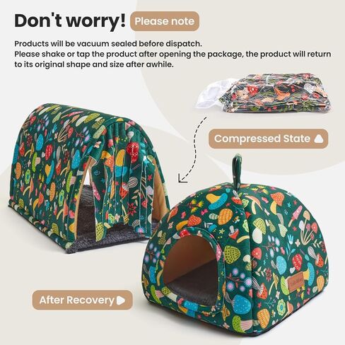 Guinea Pig Hideout Soft Large Bed Tunnel with Door Curtain 2 Pack Guinea Pig Toys Set Bunny Bed Cage Accessories for Small Animals (Blackish Green Mushroom) in Saudi Arabia