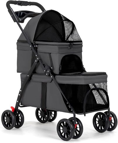 Double Dog Stroller for Medium Small Dogs and Cats Load-Bearing Up to 50lbs, Durable 360° Universal Wheels Lightweight One Hand Foldale Kittens Puppies Travel Stroller Cart(Double) in Saudi Arabia