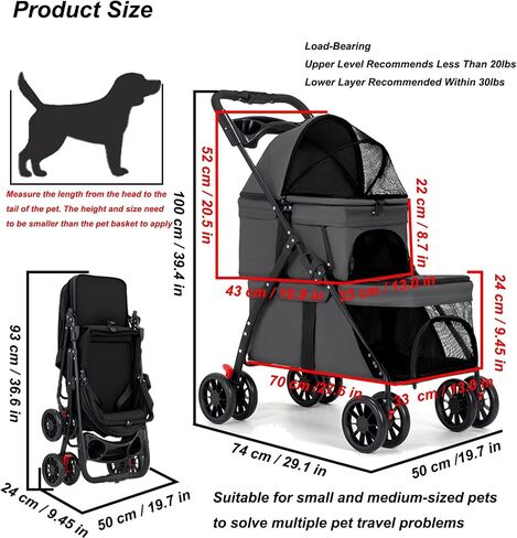 Double Dog Stroller for Medium Small Dogs and Cats Load-Bearing Up to 50lbs, Durable 360° Universal Wheels Lightweight One Hand Foldale Kittens Puppies Travel Stroller Cart(Double) in Saudi Arabia