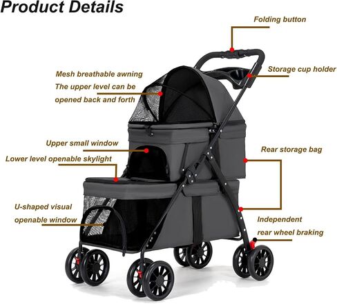 Double Dog Stroller for Medium Small Dogs and Cats Load-Bearing Up to 50lbs, Durable 360° Universal Wheels Lightweight One Hand Foldale Kittens Puppies Travel Stroller Cart(Double) in Saudi Arabia