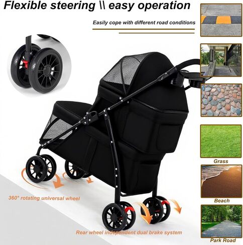 Double Dog Stroller for Medium Small Dogs and Cats Load-Bearing Up to 50lbs, Durable 360° Universal Wheels Lightweight One Hand Foldale Kittens Puppies Travel Stroller Cart(Double) in Saudi Arabia