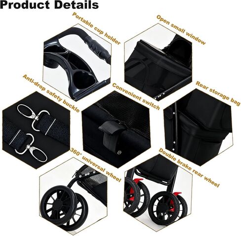 Double Dog Stroller for Medium Small Dogs and Cats Load-Bearing Up to 50lbs, Durable 360° Universal Wheels Lightweight One Hand Foldale Kittens Puppies Travel Stroller Cart(Double) in Saudi Arabia