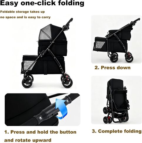 Double Dog Stroller for Medium Small Dogs and Cats Load-Bearing Up to 50lbs, Durable 360° Universal Wheels Lightweight One Hand Foldale Kittens Puppies Travel Stroller Cart(Double) in Saudi Arabia