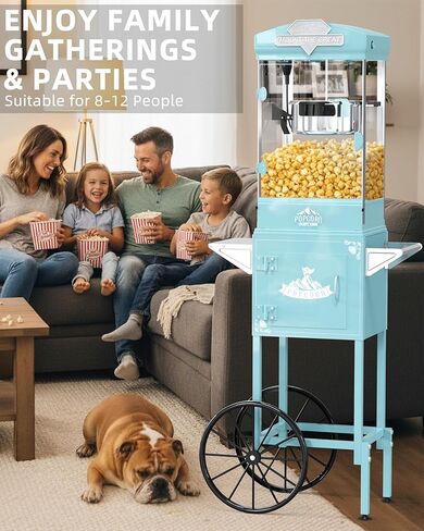 آلة الفشار، عربة آلة الفشار العتيقة بوزن 10 أونصة مع عجلات، ماكينة صنع الفشار على طراز مسرح الأفلام الاحترافية تصنع ما يصل إلى 40 كوبًا، آلة صنع الفشار للاستخدام المنزلي والتجاري (أحمر) in Kuwait