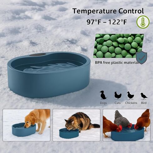 Large Heated Water Bowl for Dog & Cat, Outdoor Heated Dog Bowl with Chew Resistant Power Cord, Waterproof Heated Pet Bowl Smart Thermal-Dish in Winter for Dog Cat Chicken Birds, 108 OZ UL Certified in Saudi Arabia