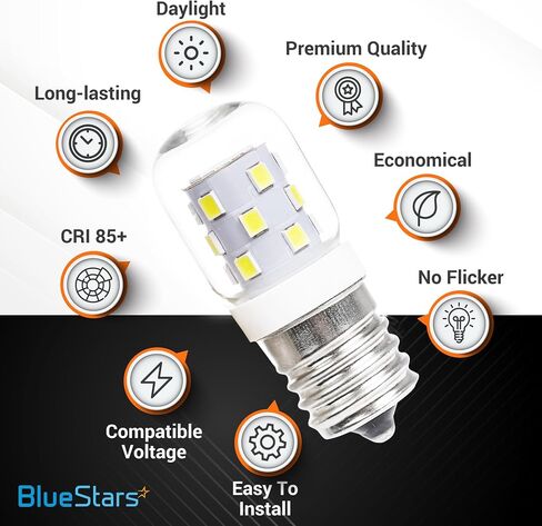 BlueStars Upgraded 8206232A 3W E17 Base Microwave LED Bulb Dimmable, 6000K Cold Daylight, 40W Incandescent Equivalent, 110V-130V 240 lumens for Refrigerator Range Hood Microwave, 2 Packs in Saudi Arabia