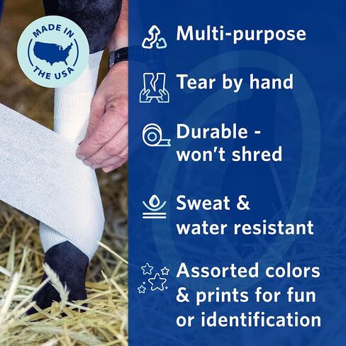 PowerFlex Equine - ضمادة قوية للغاية ذاتية الالتصاق - للعناية بالجروح، ضمادة ضغط ودعم للخيول والأبقار والكلاب - أبيض، 4 بوصات، 4 لفات (علبة قابلة للإغلاق) in Kuwait