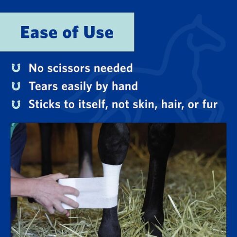 PowerFlex Equine - ضمادة قوية للغاية ذاتية الالتصاق - للعناية بالجروح، ضمادة ضغط ودعم للخيول والأبقار والكلاب - أبيض، 4 بوصات، 4 لفات (علبة قابلة للإغلاق) in Kuwait