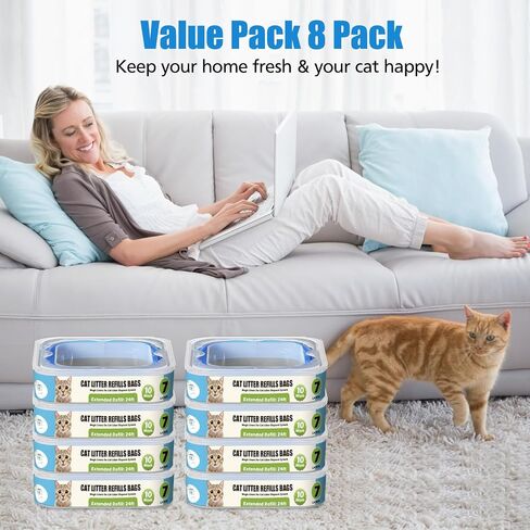 خرطوشة إعادة تعبئة فضلات القطط المتوافقة مع Genie Litter Standard، Plus وXL Cat Litter Pail، 8 عبوات in Kuwait