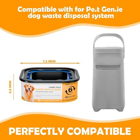42FT مربع جامبو عبوات أكياس التخلص منها إعادة التعبئة متوافقة مع Pet.t Dogs Gen.ie سلال نظام التخلص من نفايات الكلاب، ما يصل إلى 6 أشهر من العرض، أكياس فضلات الكلاب للتحكم في الرائحة بشكل نهائي، 3 عبوات in Kuwait