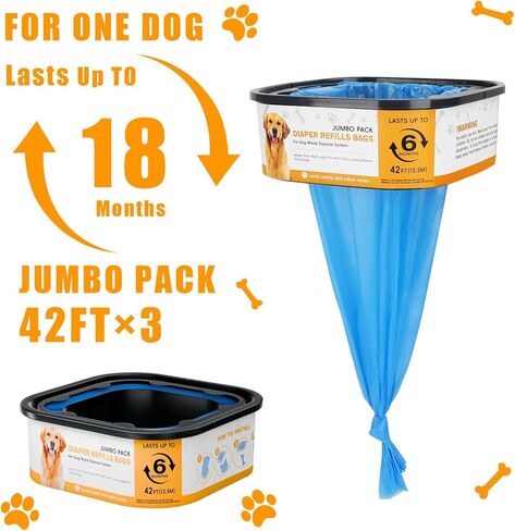 42FT مربع جامبو عبوات أكياس التخلص منها إعادة التعبئة متوافقة مع Pet.t Dogs Gen.ie سلال نظام التخلص من نفايات الكلاب، ما يصل إلى 6 أشهر من العرض، أكياس فضلات الكلاب للتحكم في الرائحة بشكل نهائي، 3 عبوات in Kuwait