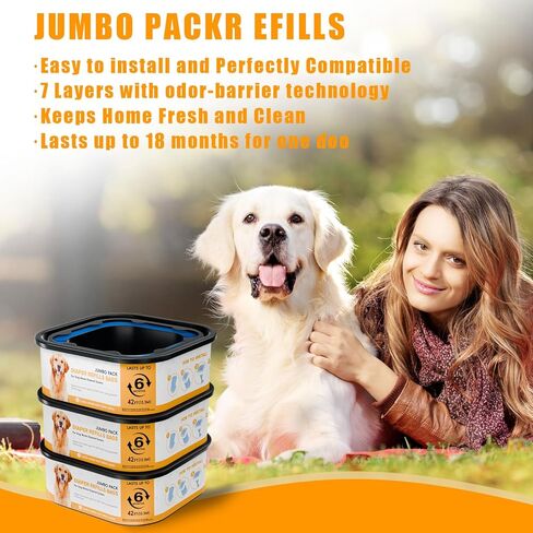 42FT مربع جامبو عبوات أكياس التخلص منها إعادة التعبئة متوافقة مع Pet.t Dogs Gen.ie سلال نظام التخلص من نفايات الكلاب، ما يصل إلى 6 أشهر من العرض، أكياس فضلات الكلاب للتحكم في الرائحة بشكل نهائي، 3 عبوات in Kuwait