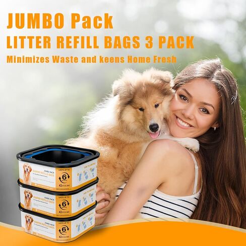 42FT مربع جامبو عبوات أكياس التخلص منها إعادة التعبئة متوافقة مع Pet.t Dogs Gen.ie سلال نظام التخلص من نفايات الكلاب، ما يصل إلى 6 أشهر من العرض، أكياس فضلات الكلاب للتحكم في الرائحة بشكل نهائي، 3 عبوات in Kuwait