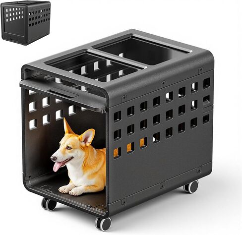 Acrylic Dog Crate, Puppy Dog Kennel Indoor with Wheels for Small/Medium Size Pet, Stylish Safe & Easy Cleaning Side Table Dog Cage(White) in Saudi Arabia
