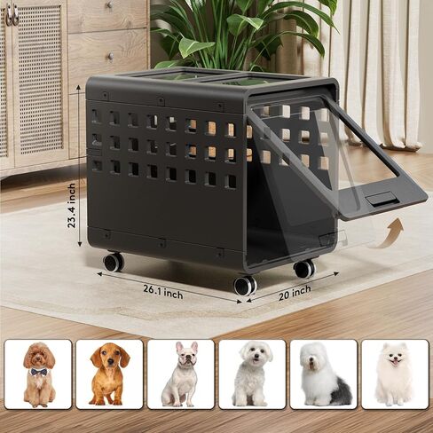 Acrylic Dog Crate, Puppy Dog Kennel Indoor with Wheels for Small/Medium Size Pet, Stylish Safe & Easy Cleaning Side Table Dog Cage(White) in Saudi Arabia