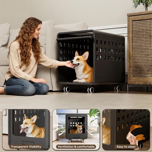Acrylic Dog Crate, Puppy Dog Kennel Indoor with Wheels for Small/Medium Size Pet, Stylish Safe & Easy Cleaning Side Table Dog Cage(White) in Saudi Arabia