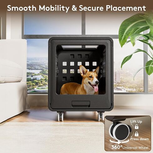 Acrylic Dog Crate, Puppy Dog Kennel Indoor with Wheels for Small/Medium Size Pet, Stylish Safe & Easy Cleaning Side Table Dog Cage(White) in Saudi Arabia